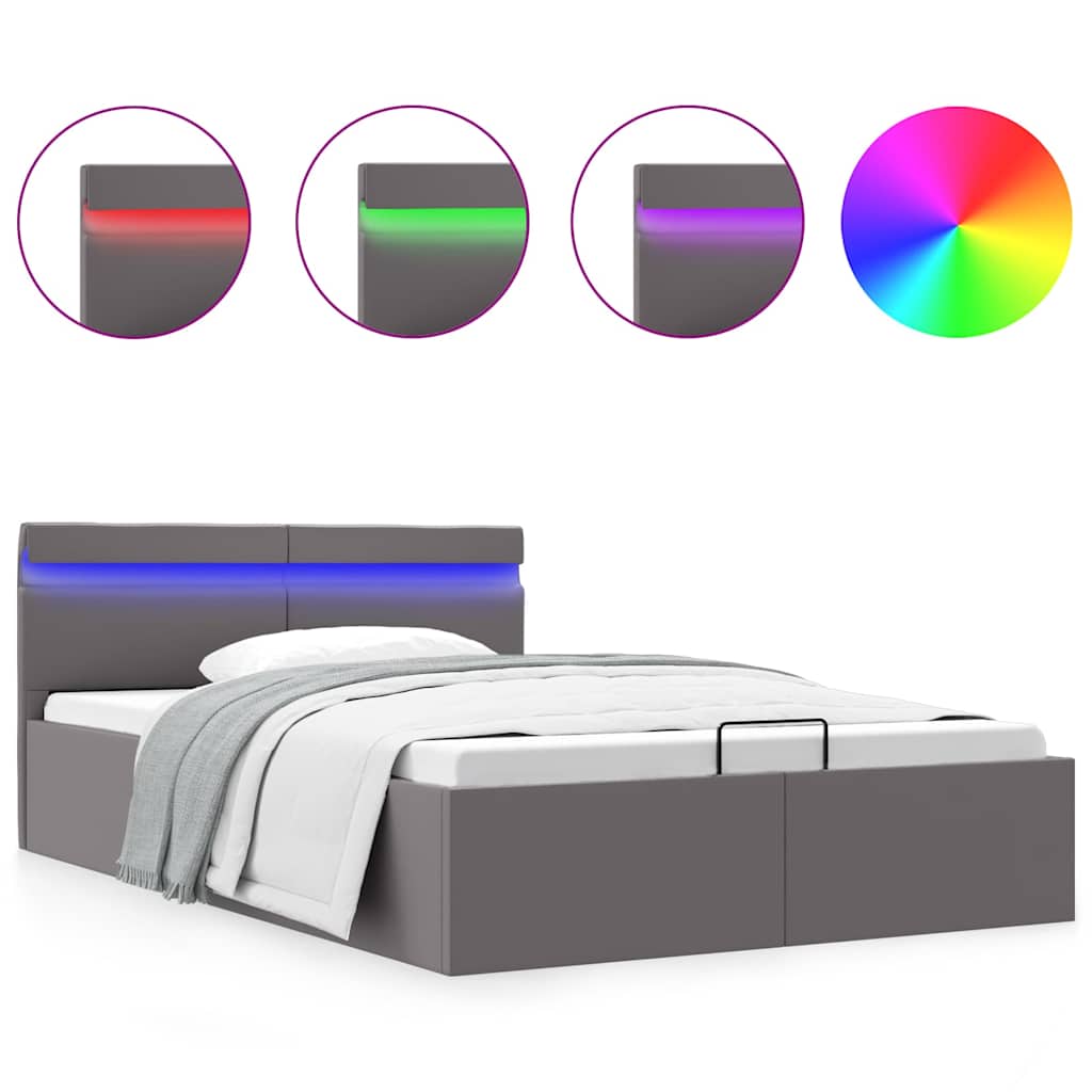 Bett mit Bettkasten Hydraulisch LED Grau Kunstleder 140x200 cm - Premium Betten & Bettgestelle - Just €500.19! Shop now at homesales4u