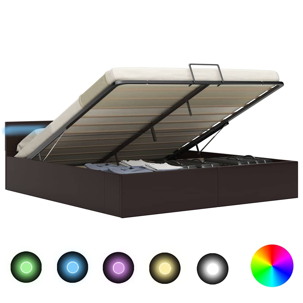 Bett mit Bettkasten Hydraulisch LED Grau Kunstleder 160x200 cm - Premium Betten & Bettgestelle - Just €452.94! Shop now at homesales4u