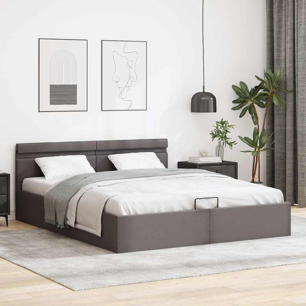 Bett mit Bettkasten Hydraulisch LED Grau Kunstleder 160x200 cm - Premium Betten & Bettgestelle - Just €452.94! Shop now at homesales4u