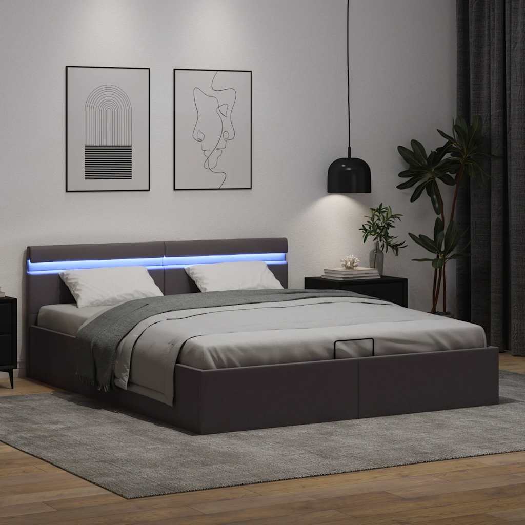 Bett mit Bettkasten Hydraulisch LED Grau Kunstleder 160x200 cm - Premium Betten & Bettgestelle - Just €452.94! Shop now at homesales4u