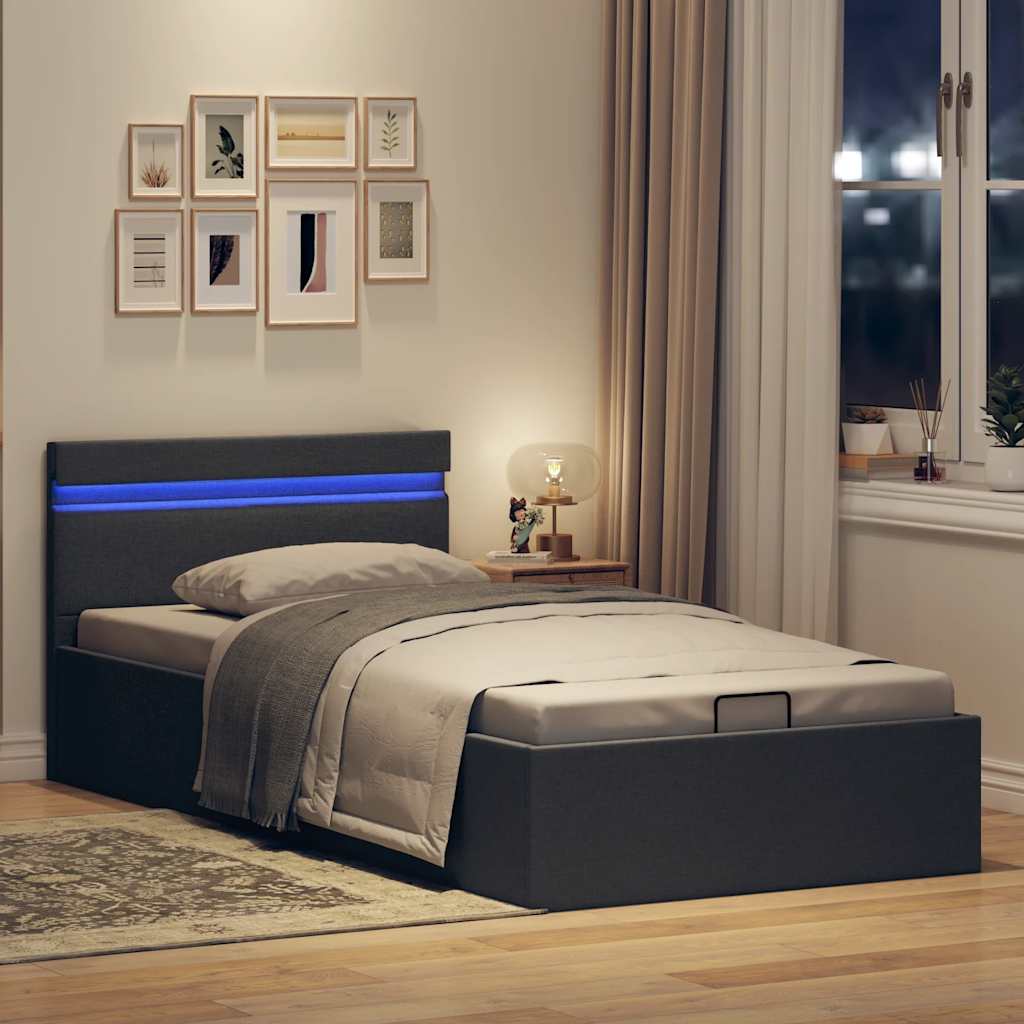 Bett mit Bettkasten Hydraulisch LED Dunkelgrau Stoff 90x200 cm - Premium Betten & Bettgestelle - Just €489.85! Shop now at homesales4u