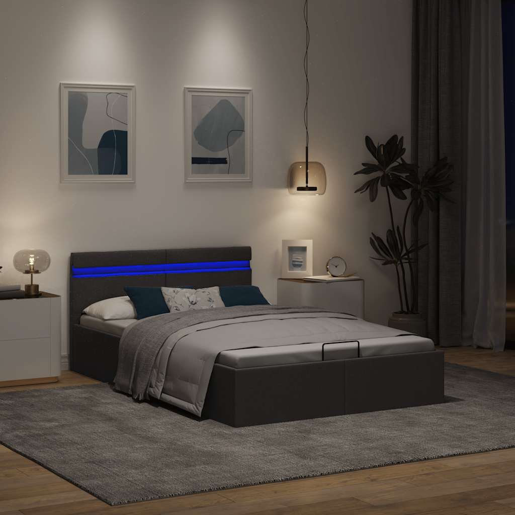 Bett mit Bettkasten Hydraulisch LED Dunkelgrau Stoff 140x200 cm - Premium Betten & Bettgestelle - Just €475.57! Shop now at homesales4u