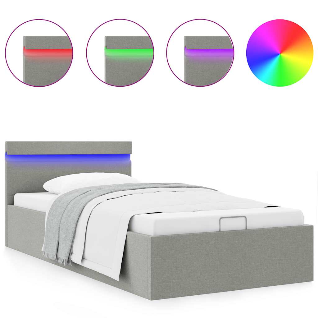 Bett mit Bettkasten Hydraulisch LED Hellgrau Stoff 100x200 cm - Premium Betten & Bettgestelle - Just €387.76! Shop now at homesales4u