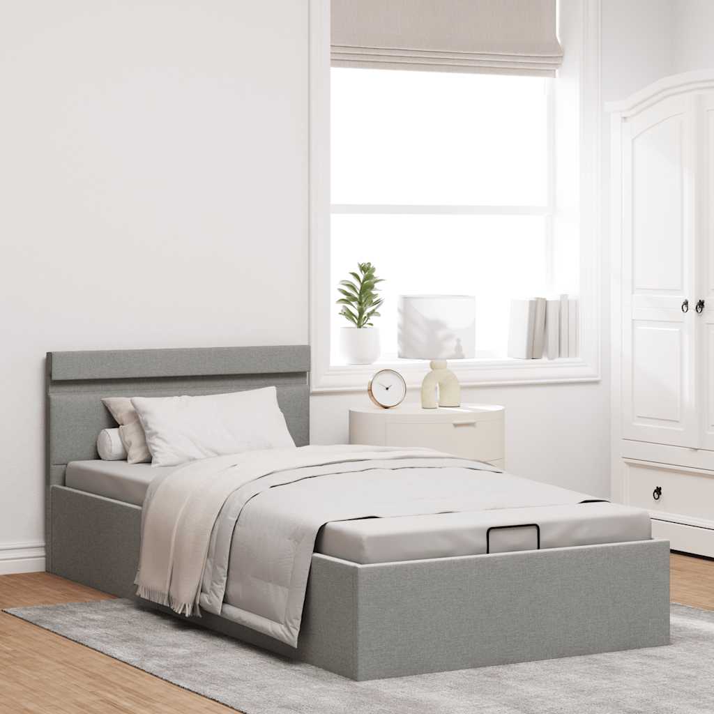 Bett mit Bettkasten Hydraulisch LED Hellgrau Stoff 100x200 cm - Premium Betten & Bettgestelle - Just €387.76! Shop now at homesales4u