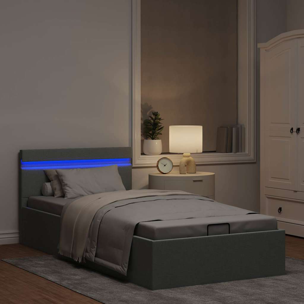 Bett mit Bettkasten Hydraulisch LED Hellgrau Stoff 100x200 cm - Premium Betten & Bettgestelle - Just €387.76! Shop now at homesales4u