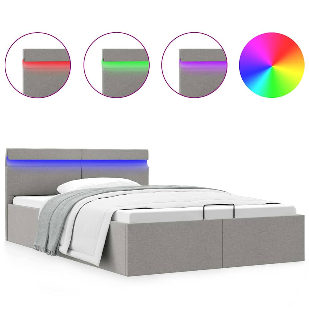 Bett mit Bettkasten Hydraulisch LED Hellgrau Stoff 140x200 cm - Premium Betten & Bettgestelle - Just €472.80! Shop now at homesales4u