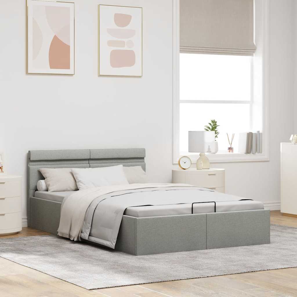 Bett mit Bettkasten Hydraulisch LED Hellgrau Stoff 140x200 cm - Premium Betten & Bettgestelle - Just €472.80! Shop now at homesales4u