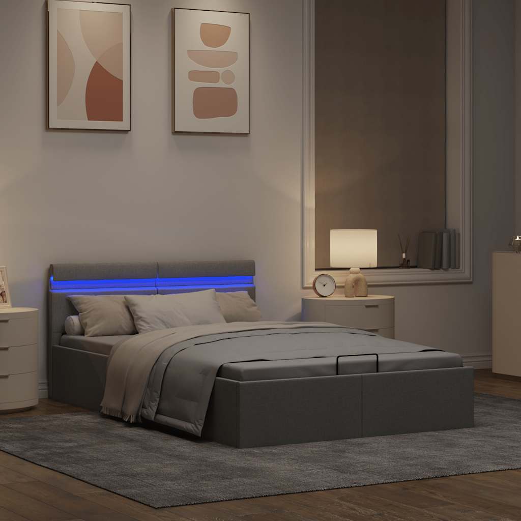 Bett mit Bettkasten Hydraulisch LED Hellgrau Stoff 140x200 cm - Premium Betten & Bettgestelle - Just €472.80! Shop now at homesales4u