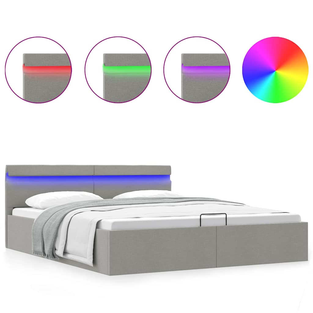 Bett mit Bettkasten Hydraulisch LED Hellgrau Stoff 160x200 cm - Premium Betten & Bettgestelle - Just €441.37! Shop now at homesales4u