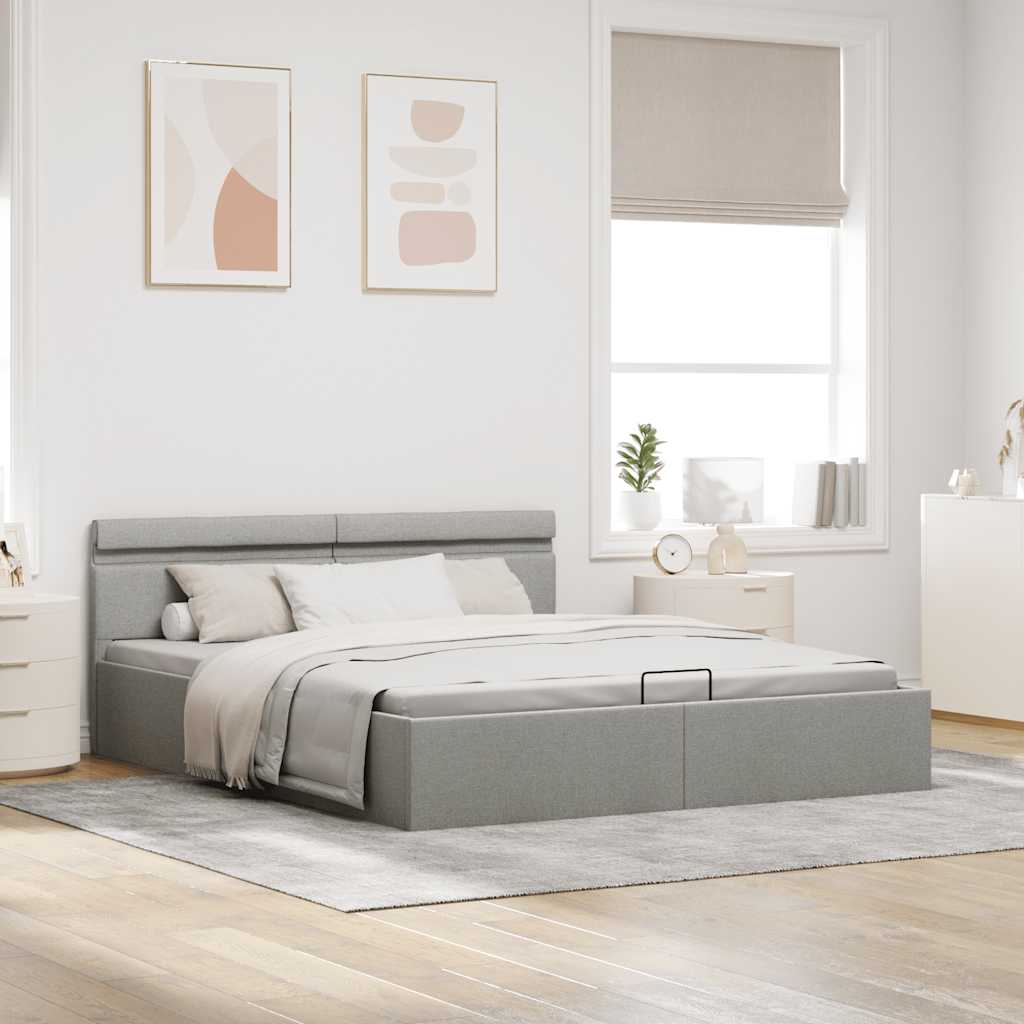 Bett mit Bettkasten Hydraulisch LED Hellgrau Stoff 160x200 cm - Premium Betten & Bettgestelle - Just €441.37! Shop now at homesales4u
