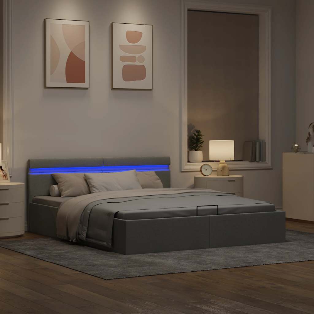 Bett mit Bettkasten Hydraulisch LED Hellgrau Stoff 160x200 cm - Premium Betten & Bettgestelle - Just €441.37! Shop now at homesales4u