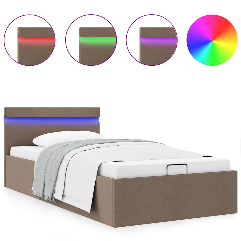 Bett mit Bettkasten Hydraulisch mit LED Taupe Stoff 90x200 cm - Premium Betten & Bettgestelle - Just €336.39! Shop now at homesales4u