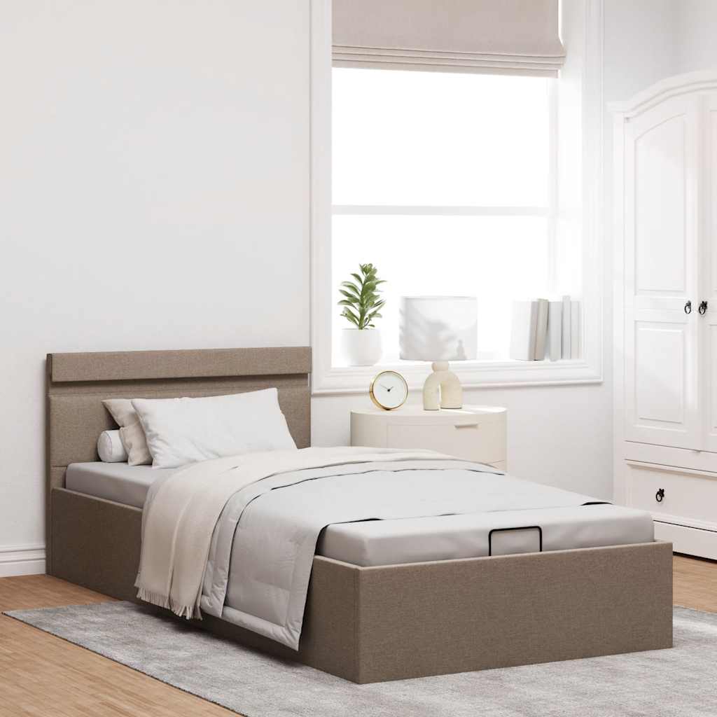 Bett mit Bettkasten Hydraulisch mit LED Taupe Stoff 90x200 cm - Premium Betten & Bettgestelle - Just €336.39! Shop now at homesales4u