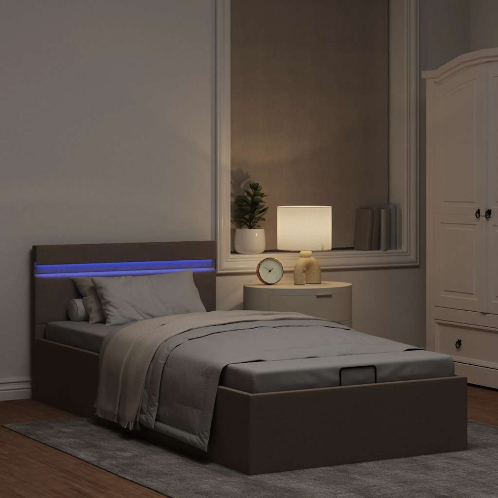 Bett mit Bettkasten Hydraulisch mit LED Taupe Stoff 90x200 cm - Premium Betten & Bettgestelle - Just €336.39! Shop now at homesales4u