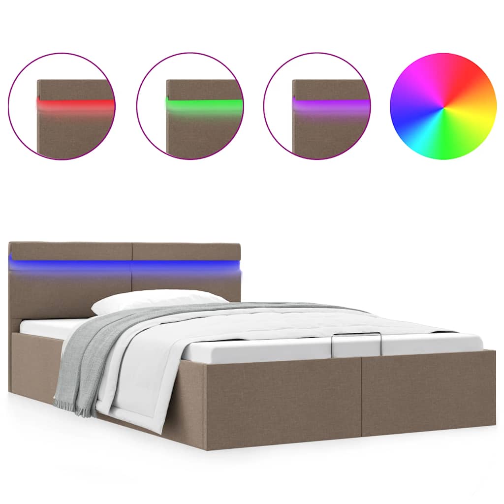 Bett mit Bettkasten Hydraulisch mit LED Taupe Stoff 140x200 cm - Premium Betten & Bettgestelle - Just €472.80! Shop now at homesales4u