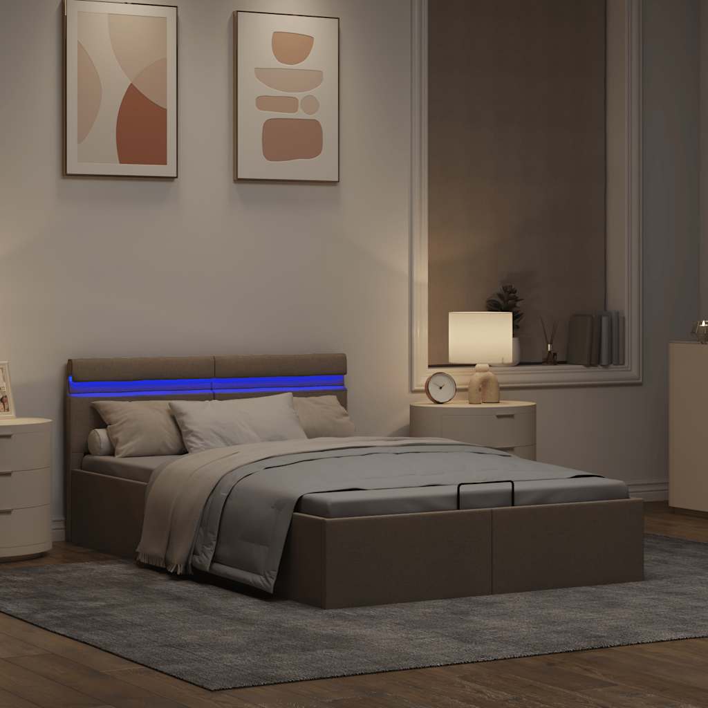 Bett mit Bettkasten Hydraulisch mit LED Taupe Stoff 140x200 cm - Premium Betten & Bettgestelle - Just €472.80! Shop now at homesales4u