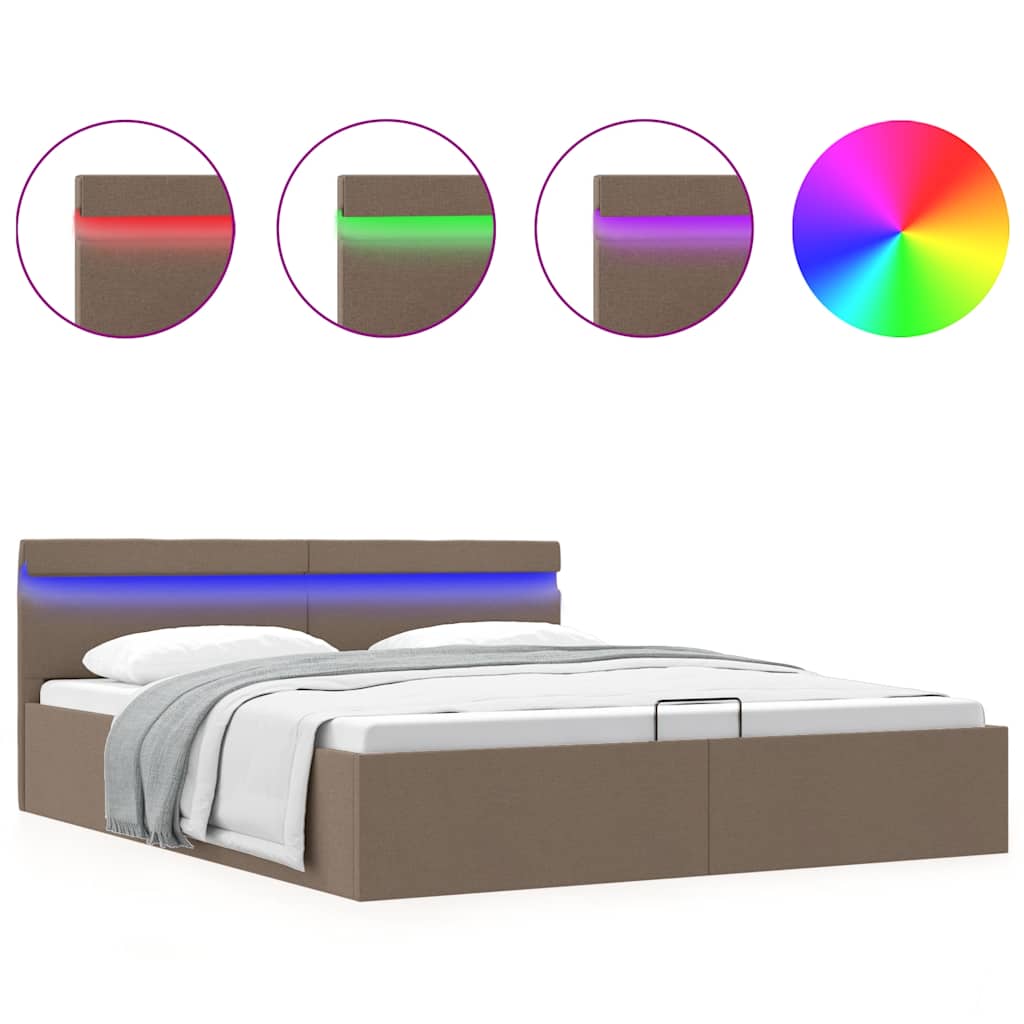 Bett mit Bettkasten Hydraulisch mit LED Taupe Stoff 160x200 cm - Premium Betten & Bettgestelle - Just €450.70! Shop now at homesales4u