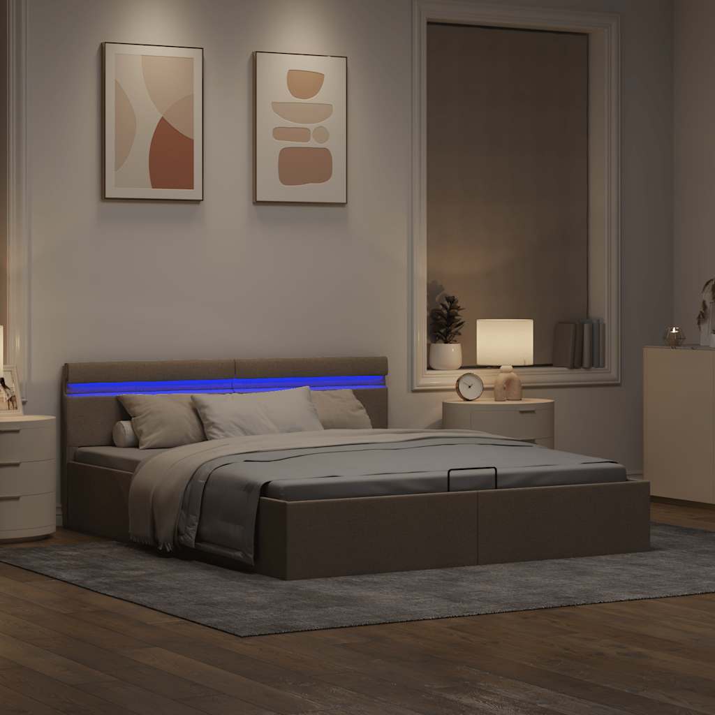 Bett mit Bettkasten Hydraulisch mit LED Taupe Stoff 160x200 cm - Premium Betten & Bettgestelle - Just €450.70! Shop now at homesales4u