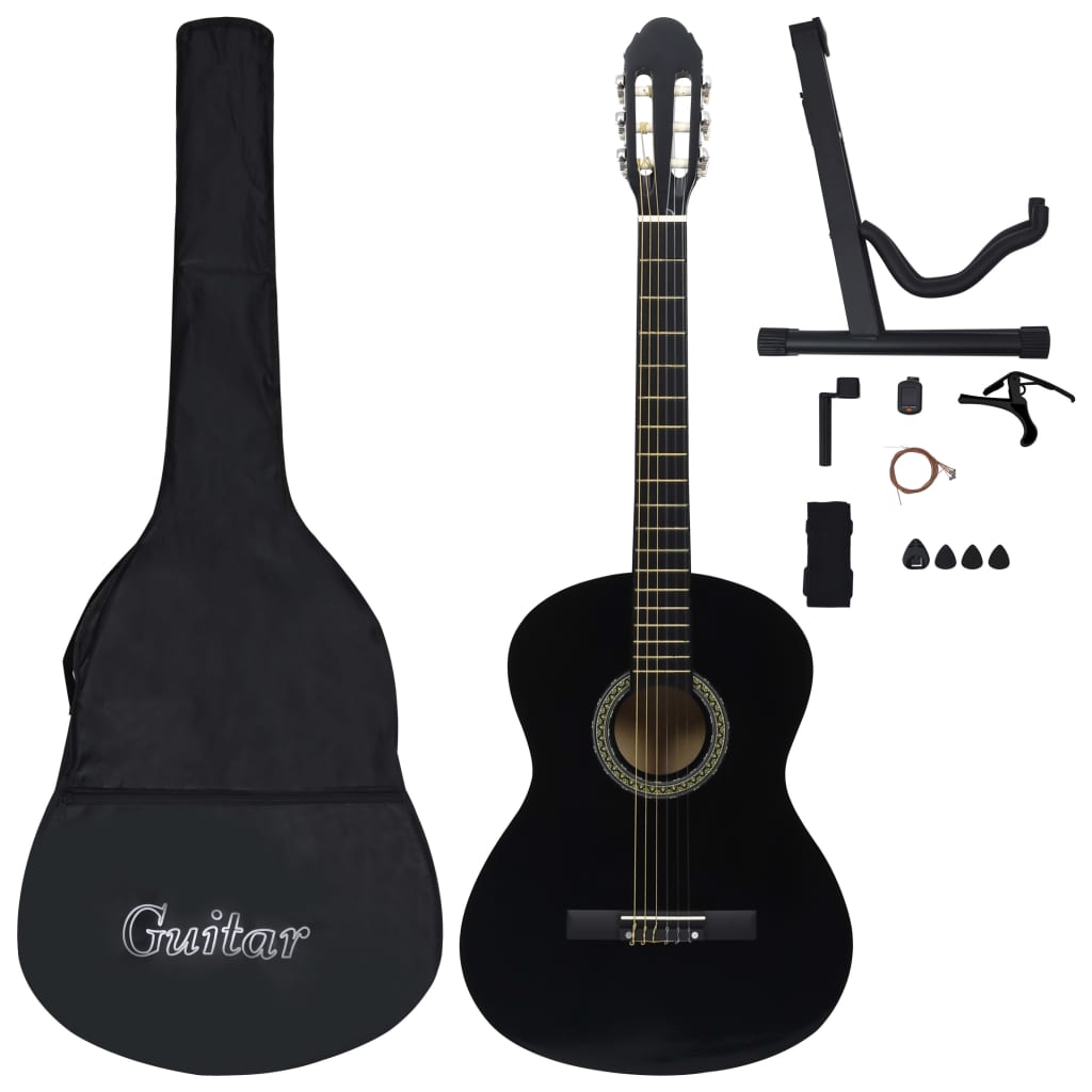 12-tlg. Klassikgitarren-Set für Anfänger Schwarz 4/4 39" - Premium Gitarren - Just €120.29! Shop now at homesales4u
