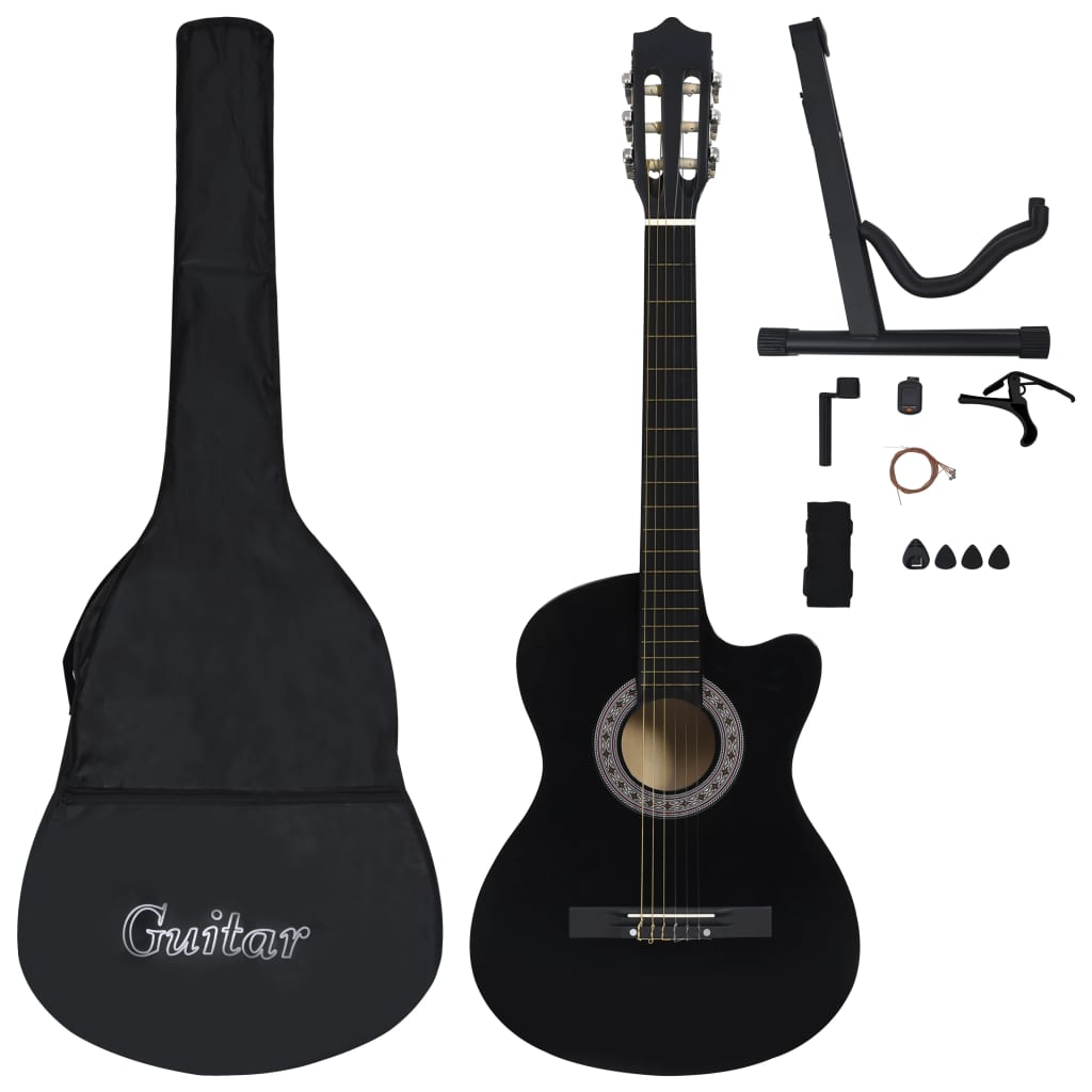 12-tlg Westerngitarre Set mit 6 Saiten Schwarz 38" - Premium Gitarren - Just €109.93! Shop now at homesales4u