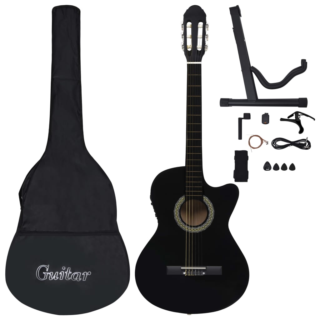 12-tlg. Western Gitarren-Set mit Equalizer und 6 Saiten Schwarz - Premium Gitarren - Just €139.62! Shop now at homesales4u