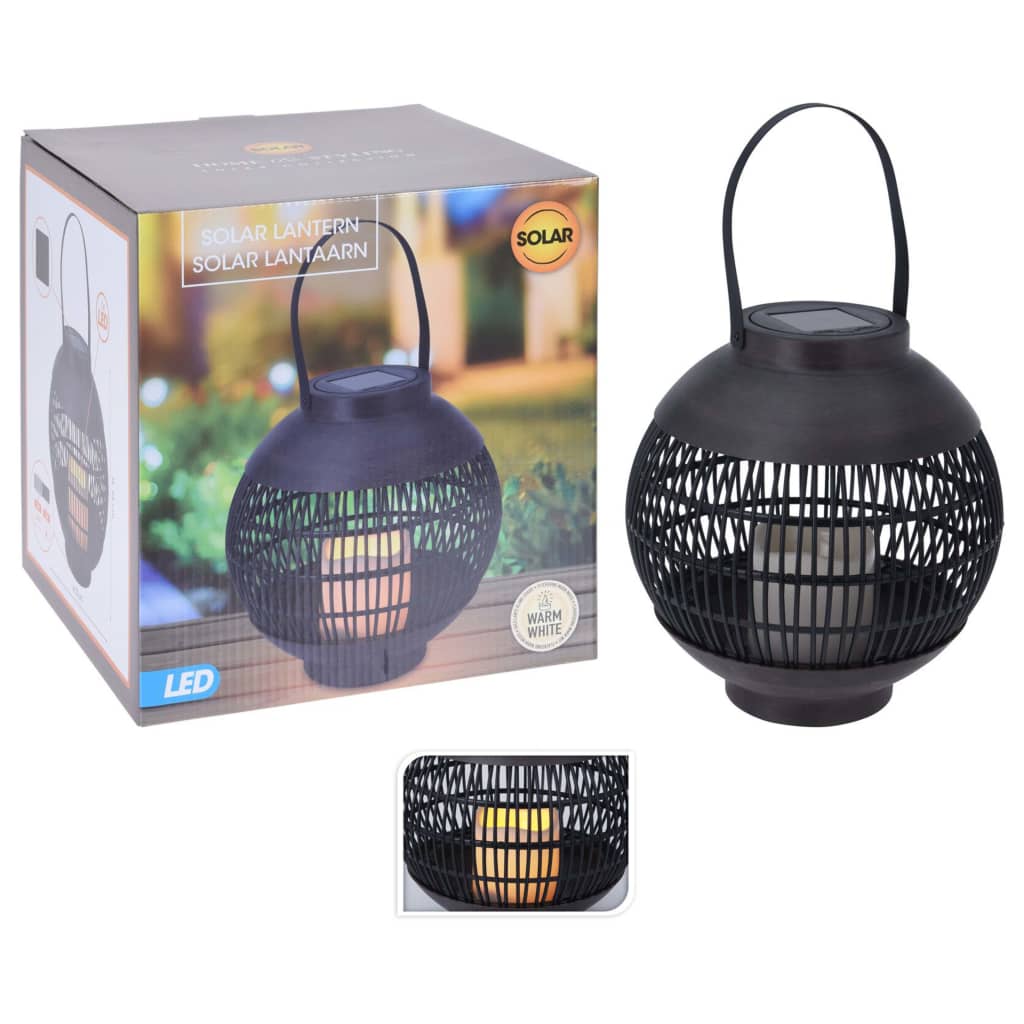 Solar-Laterne mit LED-Kerze Rattan Schwarz - Premium Außenbeleuchtung - Just €32.36! Shop now at homesales4u