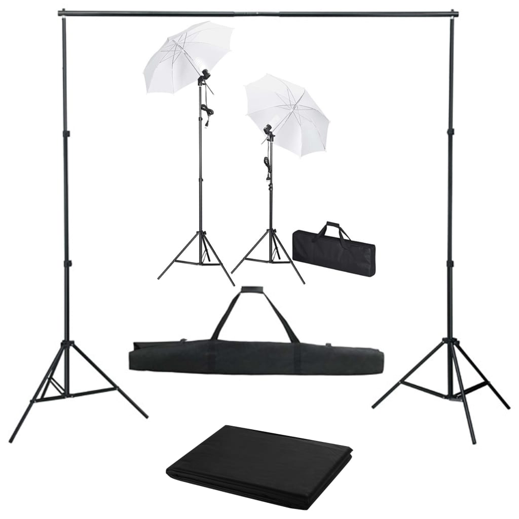 Fotostudio-Set mit Hintergrund, Leuchten und Schirmen - Premium Studioscheinwerfer & -blitzgeräte - Just €209.09! Shop now at homesales4u