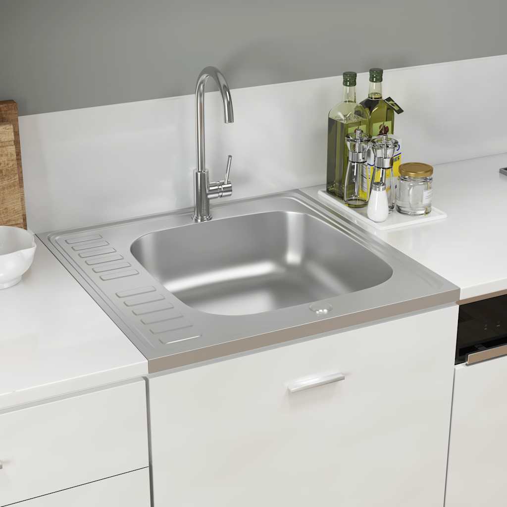 Spüle mit Abtropffläche Set Silbern 600x600x155 mm Edelstahl - Premium Küchenspülen & Spülbecken - Just €104.09! Shop now at homesales4u