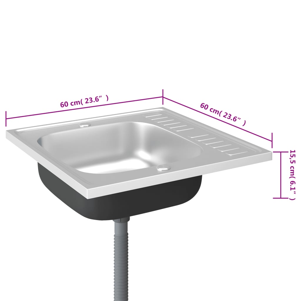 Spüle mit Abtropffläche Set Silbern 600x600x155 mm Edelstahl - Premium Küchenspülen & Spülbecken - Just €104.09! Shop now at homesales4u