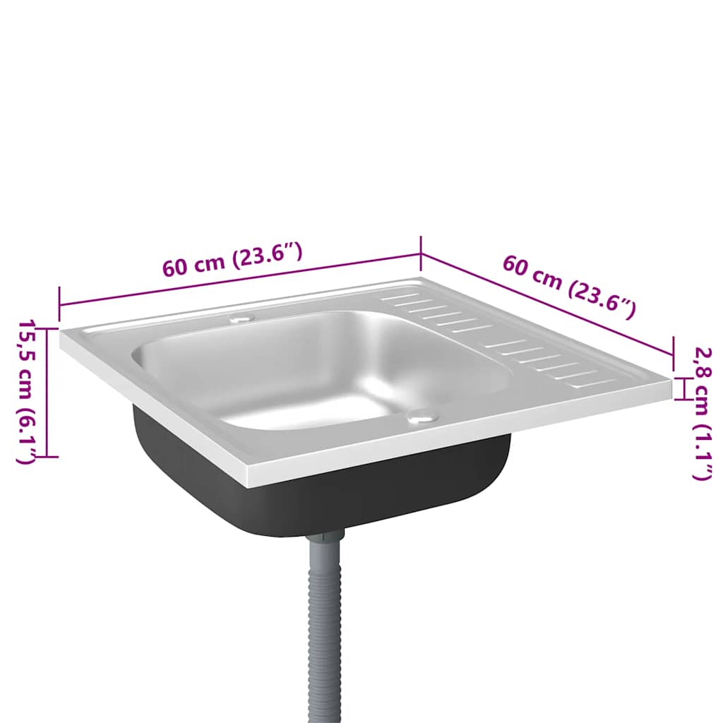 Spüle mit Abtropffläche Set Silbern 600x600x155 mm Edelstahl - Premium Küchenspülen & Spülbecken - Just €104.09! Shop now at homesales4u