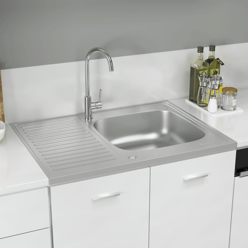 Spüle mit Abtropffläche Set Silbern 800x600x155 mm Edelstahl - Premium Küchenspülen & Spülbecken - Just €119.16! Shop now at homesales4u