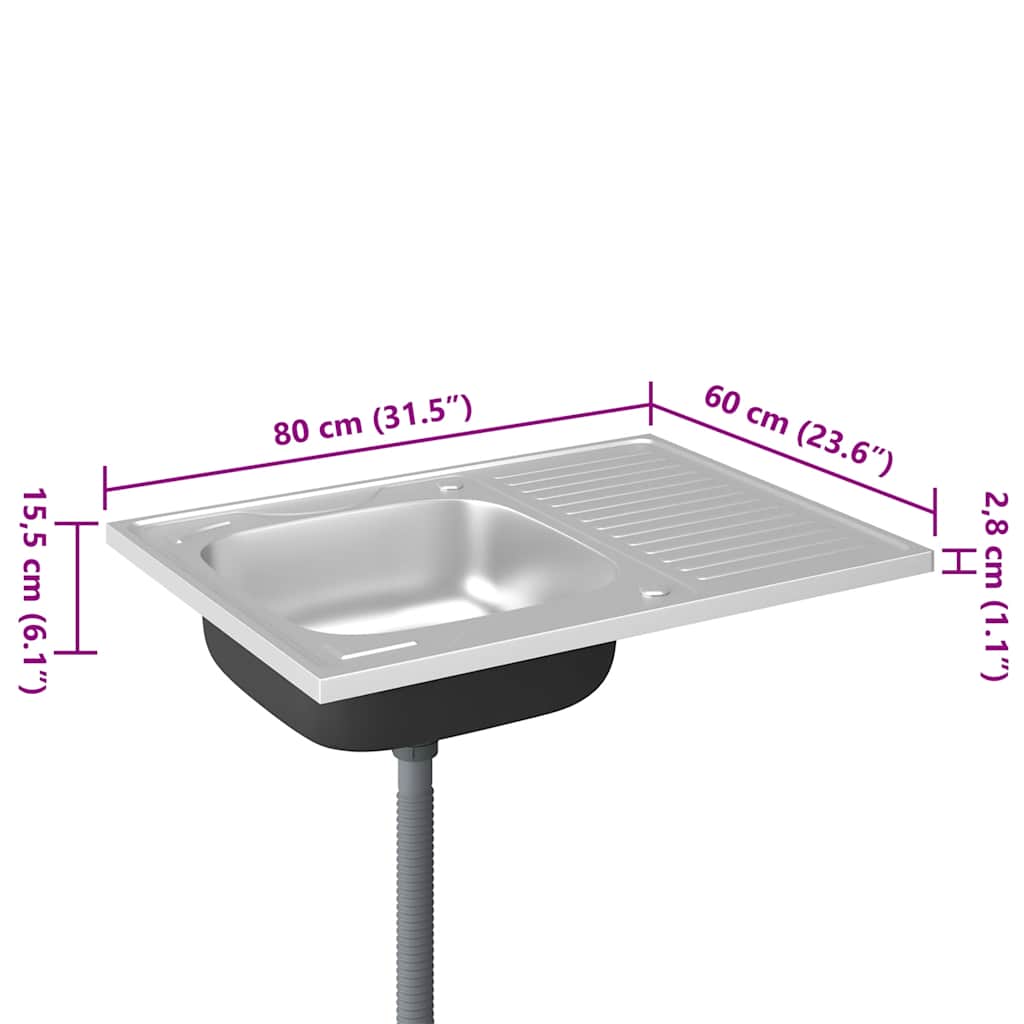Spüle mit Abtropffläche Set Silbern 800x600x155 mm Edelstahl - Premium Küchenspülen & Spülbecken - Just €119.16! Shop now at homesales4u