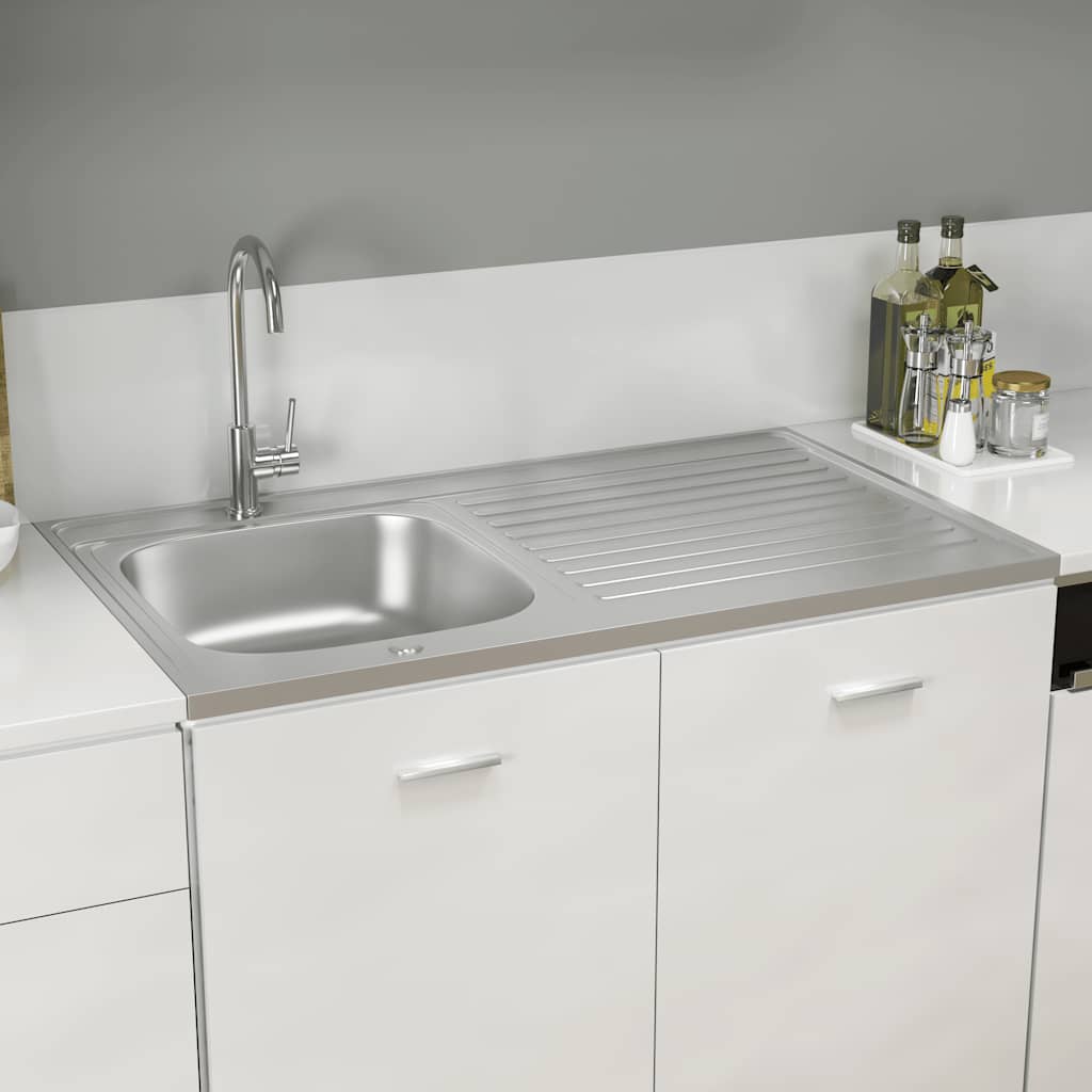 Spüle mit Abtropffläche Set Silbern 1000x600x155 mm Edelstahl - Premium Küchenspülen & Spülbecken - Just €201.72! Shop now at homesales4u