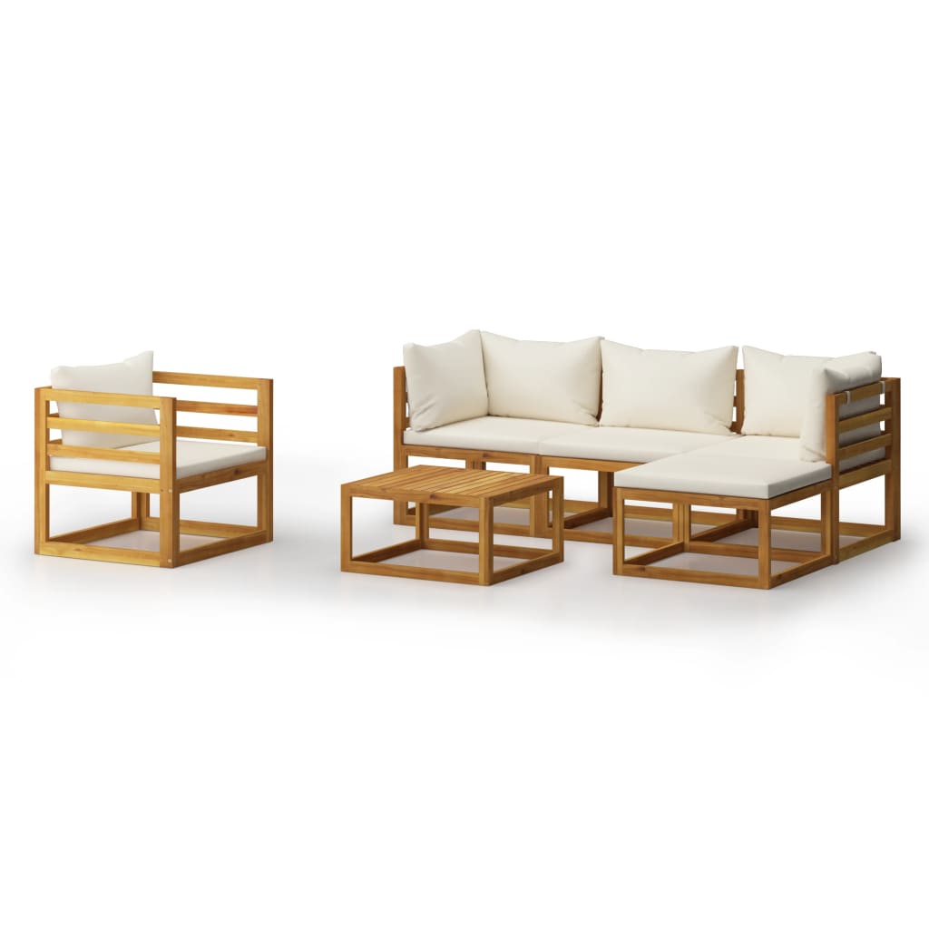 6-tlg. Garten-Lounge-Set mit Auflagen Creme Massivholz Akazie - Premium Gartenmöbel-Sets - Just €687.26! Shop now at homesales4u