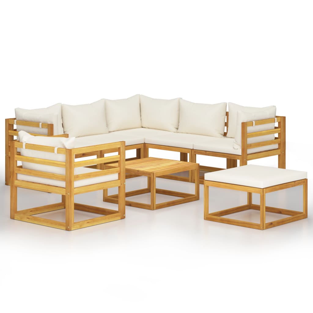 8-tlg. Garten-Lounge-Set mit Auflagen Creme Massivholz Akazie - Premium Gartenmöbel-Sets - Just €954.09! Shop now at homesales4u