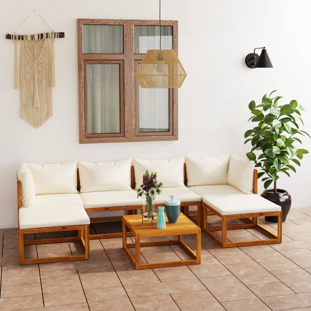 7-tlg. Garten-Lounge-Set mit Auflagen Creme Massivholz Akazie - Premium Gartenmöbel-Sets - Just €822.83! Shop now at homesales4u