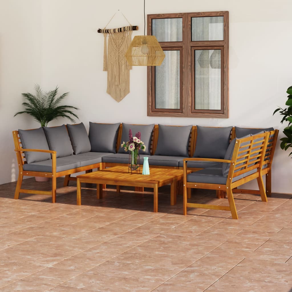 9-tlg. Garten-Lounge-Set mit Auflagen Massivholz Akazie - Premium Gartenmöbel-Sets - Just €1210.87! Shop now at homesales4u