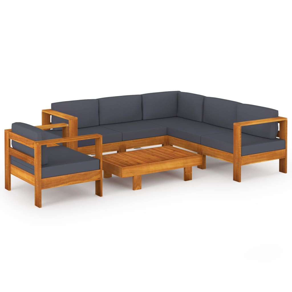 7-tlg. Garten-Lounge-Set mit Dunkelgrauen Auflagen Akazienholz - Premium Gartenmöbel-Sets - Just €1188.08! Shop now at homesales4u