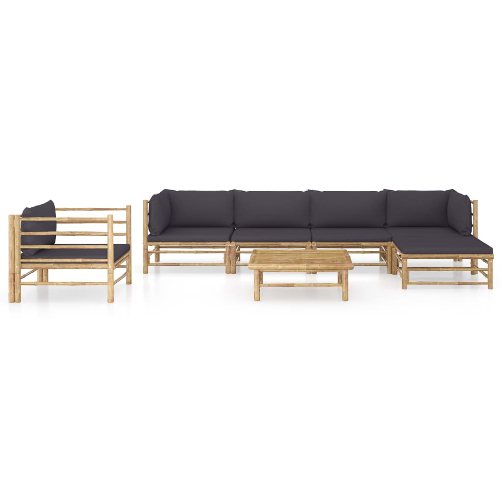 7-tlg. Garten-Lounge-Set mit Dunkelgrauen Kissen Bambus - Premium Gartenmöbel-Sets - Just €847.49! Shop now at homesales4u