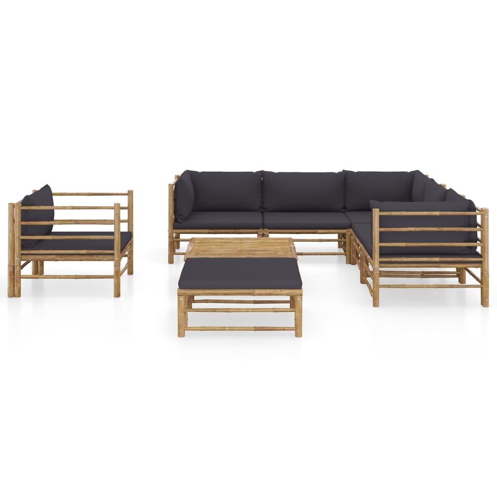 8-tlg. Garten-Lounge-Set mit Dunkelgrauen Kissen Bambus - Premium Gartenmöbel-Sets - Just €1001.05! Shop now at homesales4u