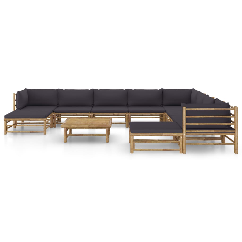 11-tlg. Garten-Lounge-Set mit Dunkelgrauen Kissen Bambus - Premium Gartenmöbel-Sets - Just €1300.35! Shop now at homesales4u