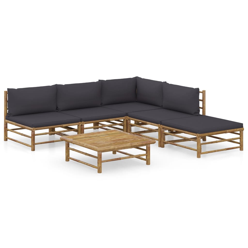 6-tlg. Garten-Lounge-Set mit Dunkelgrauen Kissen Bambus - Premium Gartenmöbel-Sets - Just €633.05! Shop now at homesales4u