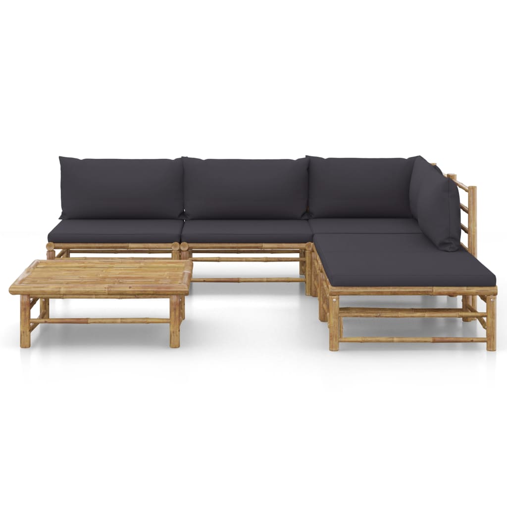 6-tlg. Garten-Lounge-Set mit Dunkelgrauen Kissen Bambus - Premium Gartenmöbel-Sets - Just €633.05! Shop now at homesales4u