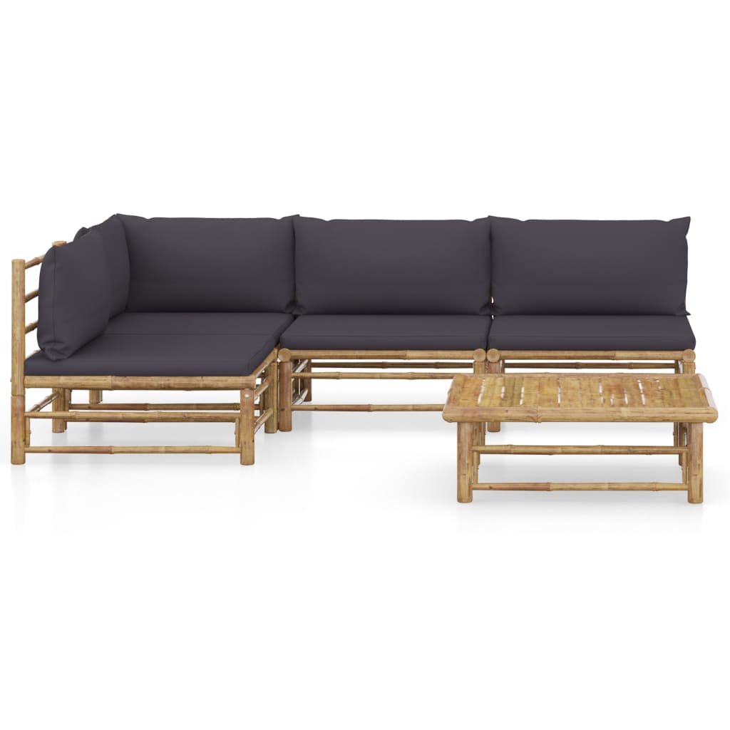 5-tlg. Garten-Lounge-Set mit Dunkelgrauen Kissen Bambus - Premium Gartenmöbel-Sets - Just €616.95! Shop now at homesales4u