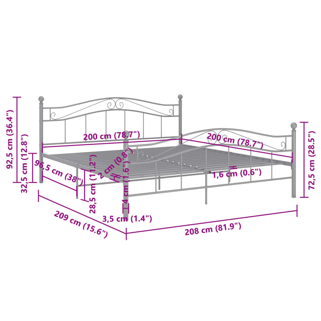 Bett Grau Metall 200x200 cm - Premium Betten & Bettgestelle - Just €194.40! Shop now at homesales4u