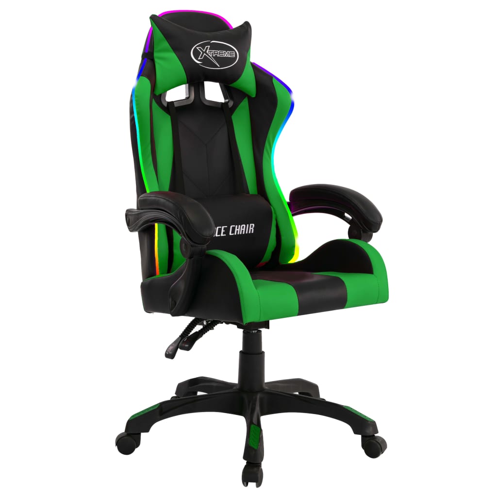 Gaming-Stuhl mit RGB LED-Leuchten Grün und Schwarz Kunstleder - Premium Bürostühle - Just €207.53! Shop now at homesales4u