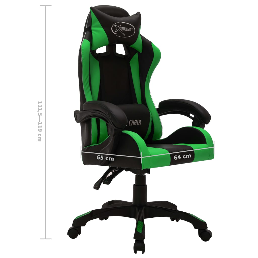 Gaming-Stuhl mit RGB LED-Leuchten Grün und Schwarz Kunstleder - Premium Bürostühle - Just €207.53! Shop now at homesales4u