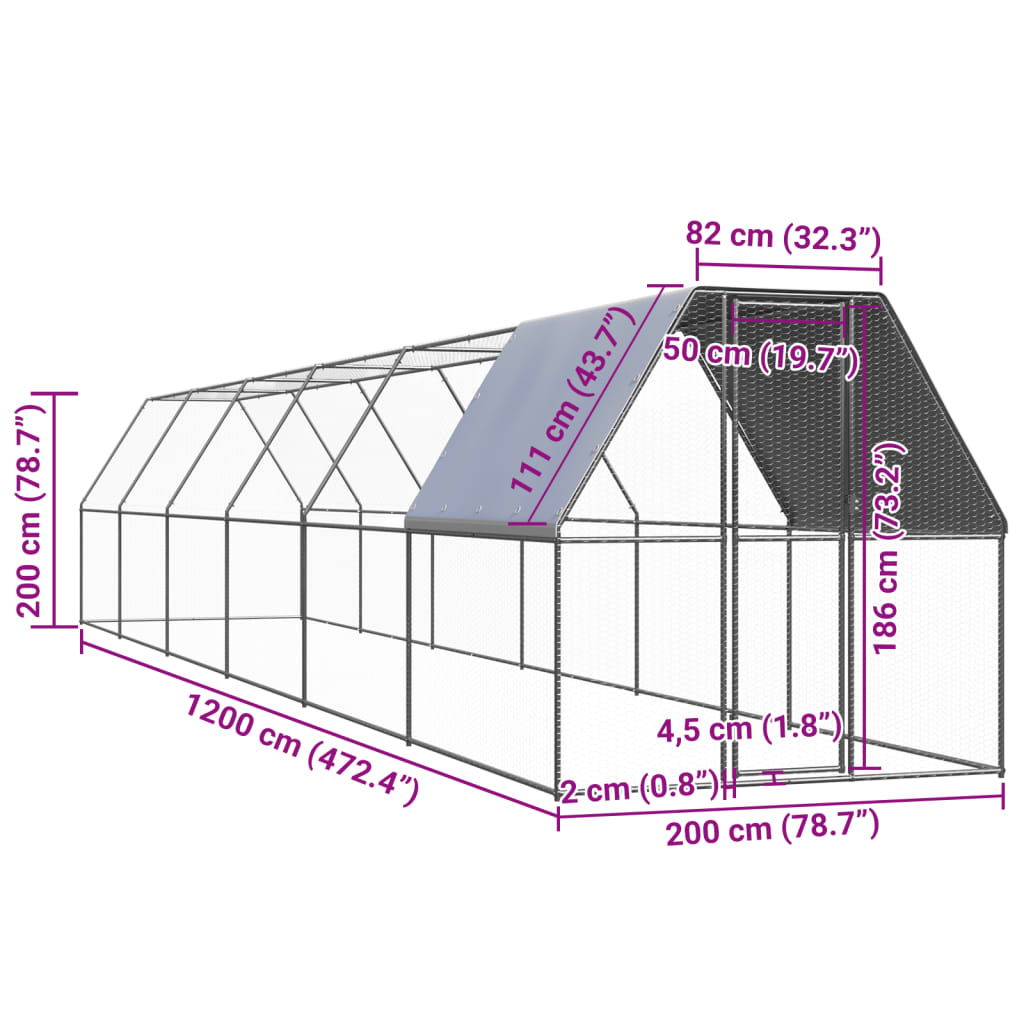 Outdoor-Hühnerkäfig 2x12x2 m Verzinkter Stahl - Premium Lebensräume & Gehege für Kleintiere - Just €688.62! Shop now at homesales4u
