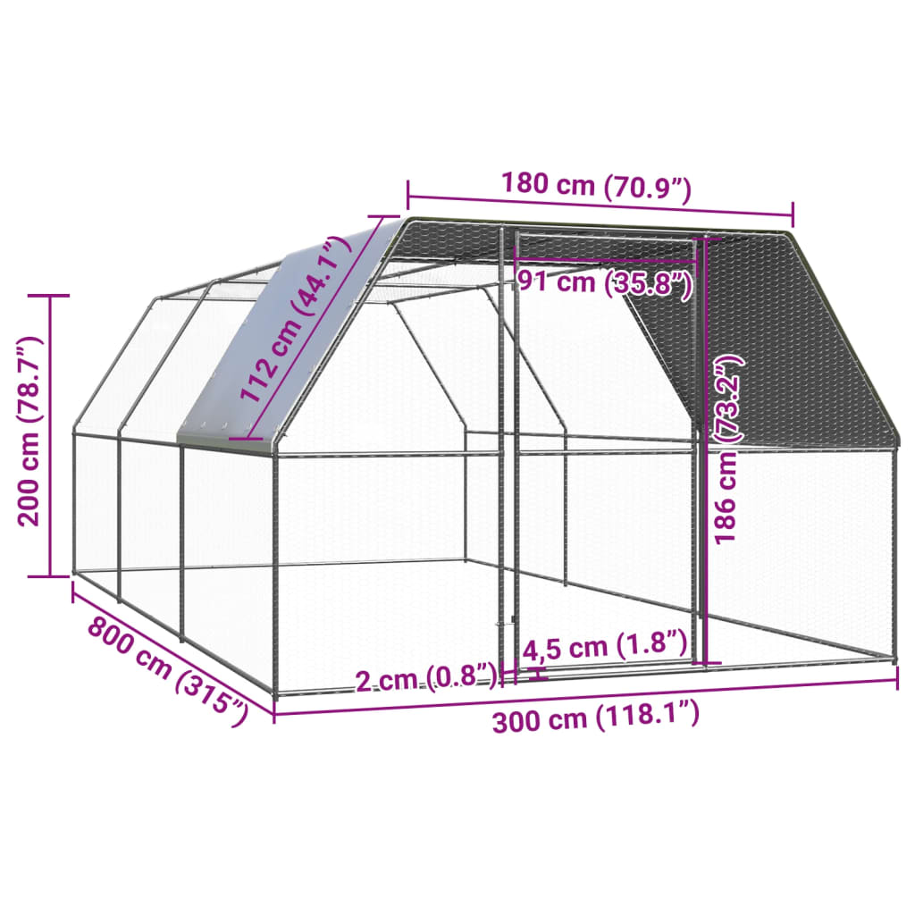 Outdoor-Hühnerkäfig 3x8x2 m Verzinkter Stahl - Premium Lebensräume & Gehege für Kleintiere - Just €620.89! Shop now at homesales4u