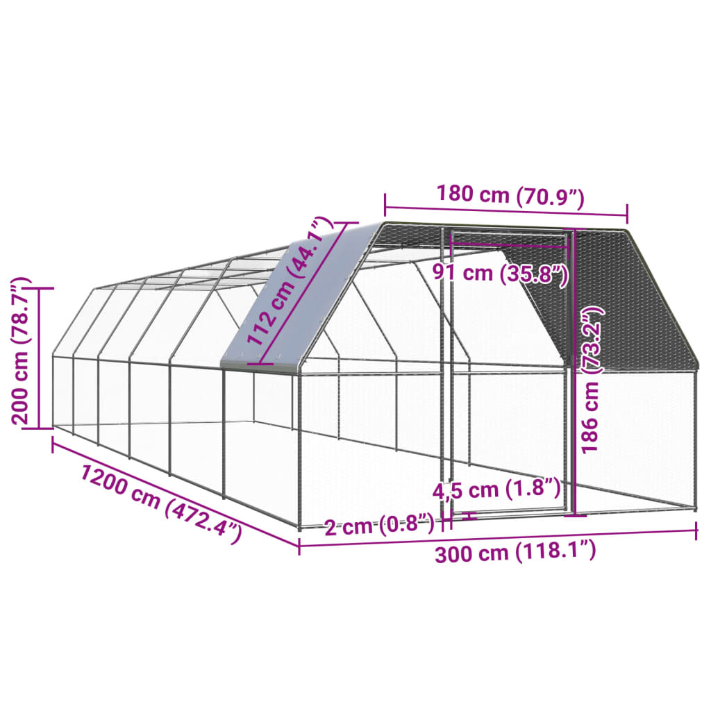 Outdoor-Hühnerkäfig 3x12x2 m Verzinkter Stahl - Premium Lebensräume & Gehege für Kleintiere - Just €885.63! Shop now at homesales4u